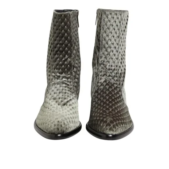 Dolce & Gabbana Gray Cotton Velvet Mid Calf Short Boots  display picture 1